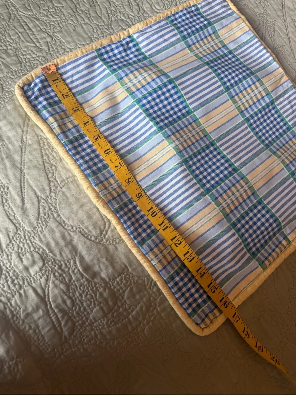 Cottagecore Blue Yellow Gingham Plaid Pillow Cover 16x16 Farmhouse Cottage